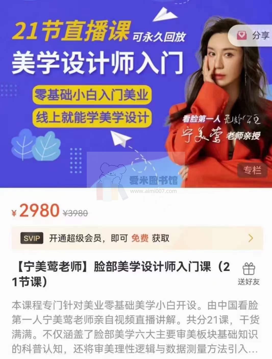 【宁美莺老师】脸部美学设计师入门课（21节课）